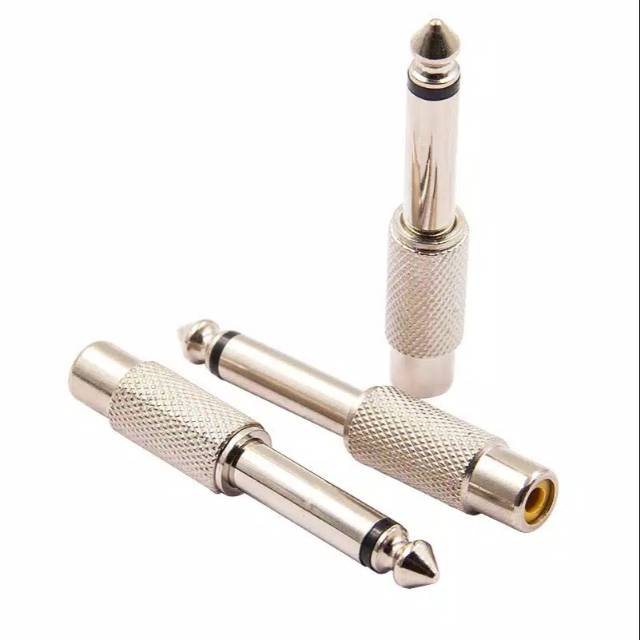 Jack male gede Toa ke RCA female 6.5mm 6.35 perubah konektor jek chrome crome putih silver sambungan