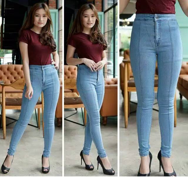 Fourfashion Celana Highwaist Front Line Jeans stretch