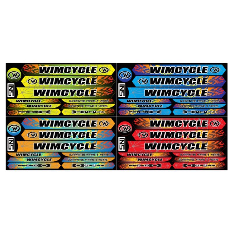 stiker sepeda bmx 12 16 18 wimcycle 1lembar isi 4 decal glossy mengkilap