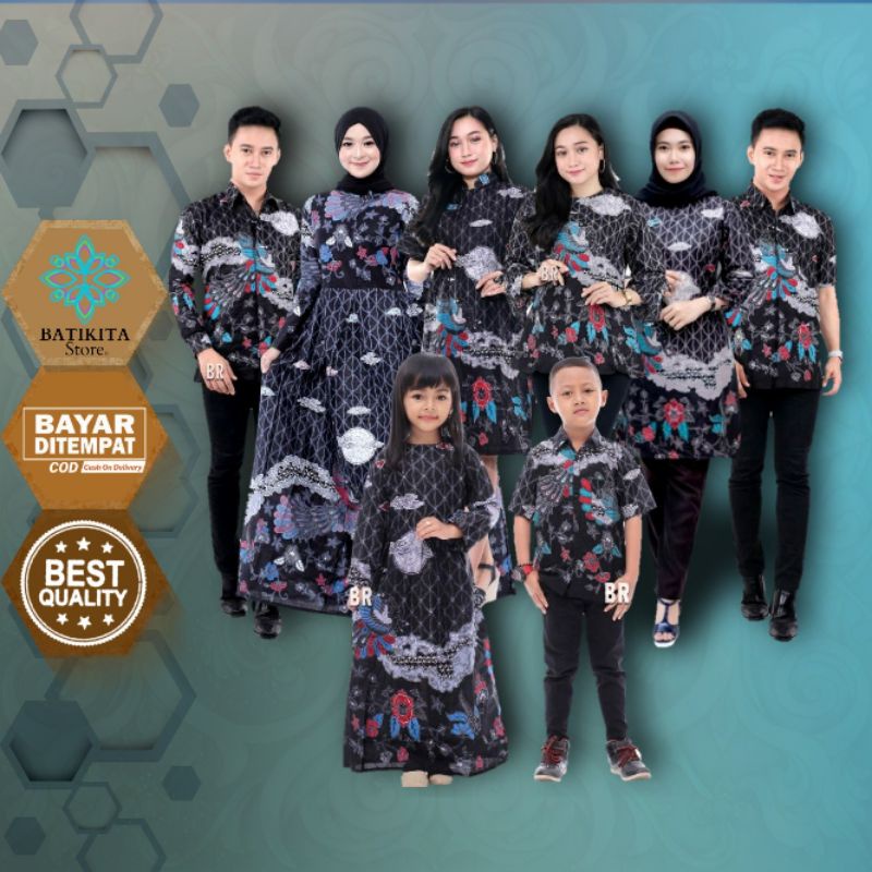 batik couple batik keluarga & batik couple keluarga motif mego bulan hitam