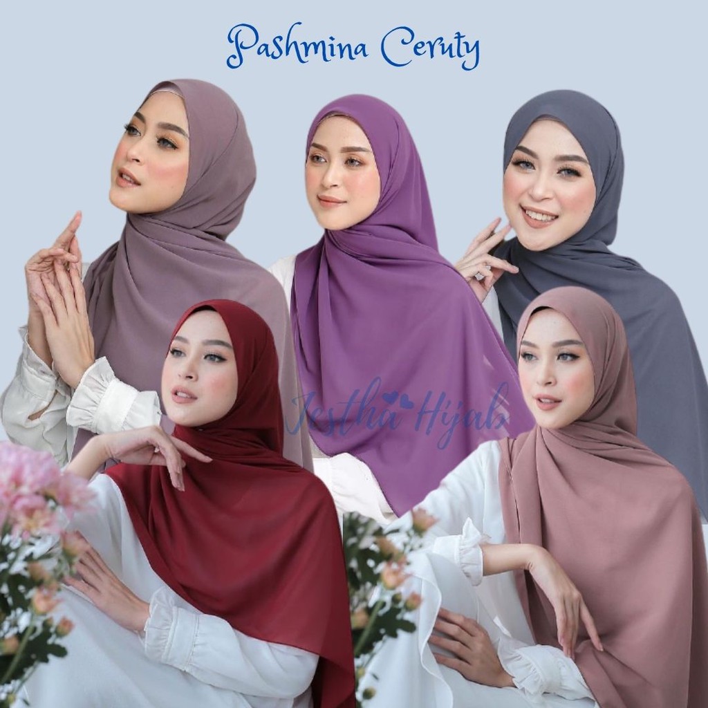 PASHMINA CERUTY PREMIUM 180x75 CM TEPI JAHIT RAPI HIJAB CERUTY PASMINA CERUTTY WARNA PART 1-4