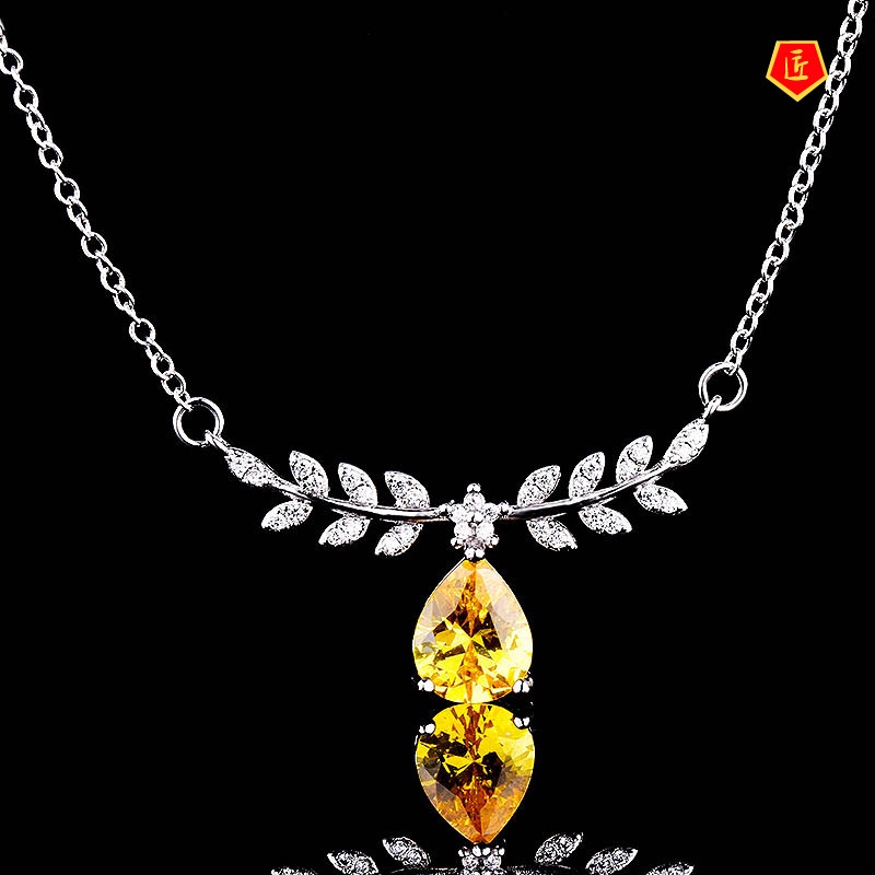 [Ready Stock]Luxury Olive Leaf Rhinestone Pendant Necklace for Women