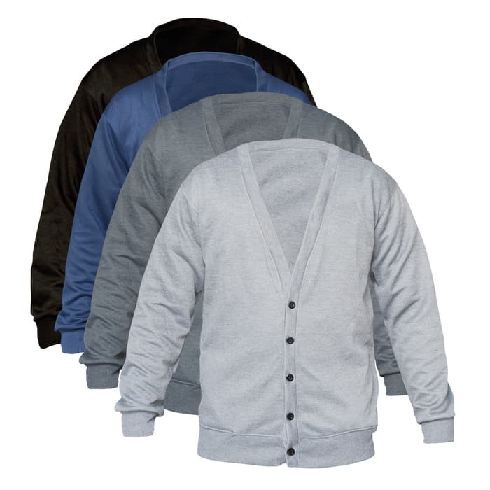 PROMO Muscle Fit Cardigan Pria V-neck Polos - Abu -abu Tua, S