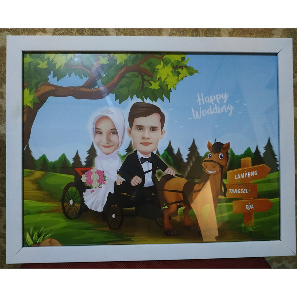 DESAIN KARIKATUR 2 WAJAH (COUPLE)+CETAK+FRAME A3