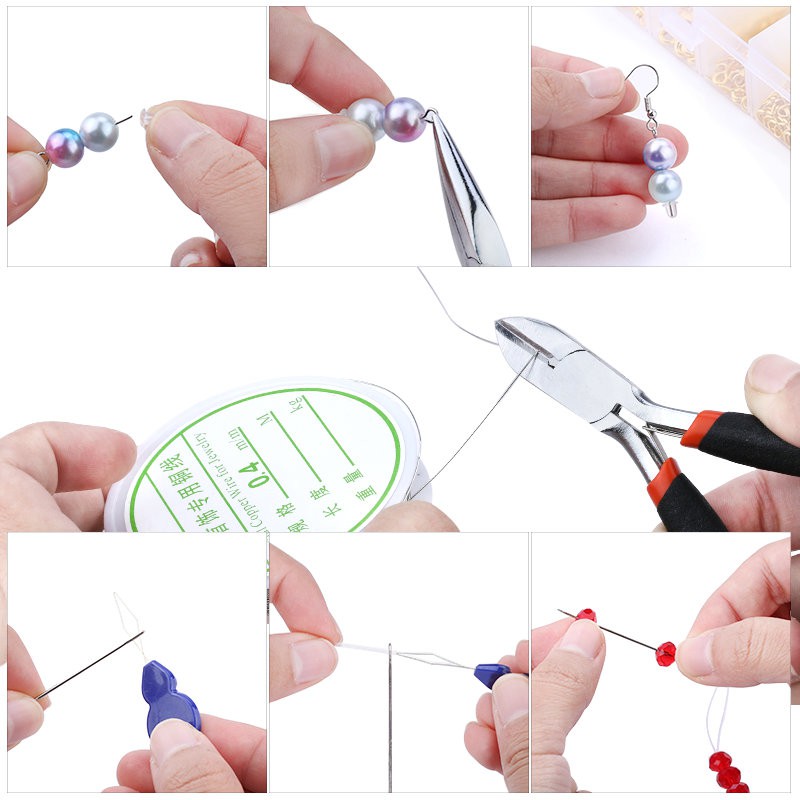 Campuran Gaya Paduan temuan Perhiasan set Perhiasan membuat Alat kawat tembaga cincin lompat terbuka Anting-Anting Kait Membuat Perhiasan Persediaan Kit