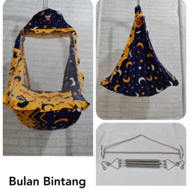 Ayunan 1KG Ayunan Kelambu Set Motif Lengkap Kasur Per Pegas Dan Besi Gantungan Segitiga-2