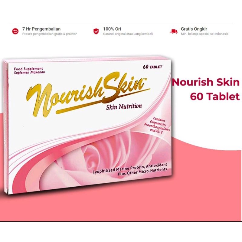 Nourish  SkIn  nutrition PINK 15 / 30 /60 Tab / Kulit Kencang / Mencegah Penuaan / Mengurangi Minyak / suplemen kulit 100 % original
