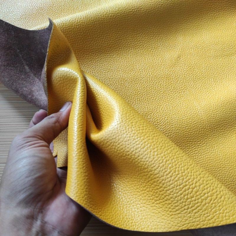 Kulit Sapi Asli Bahan Pembuatan tas dan kerajinan Kulit motif emboss Kulit jeruk warna kuning