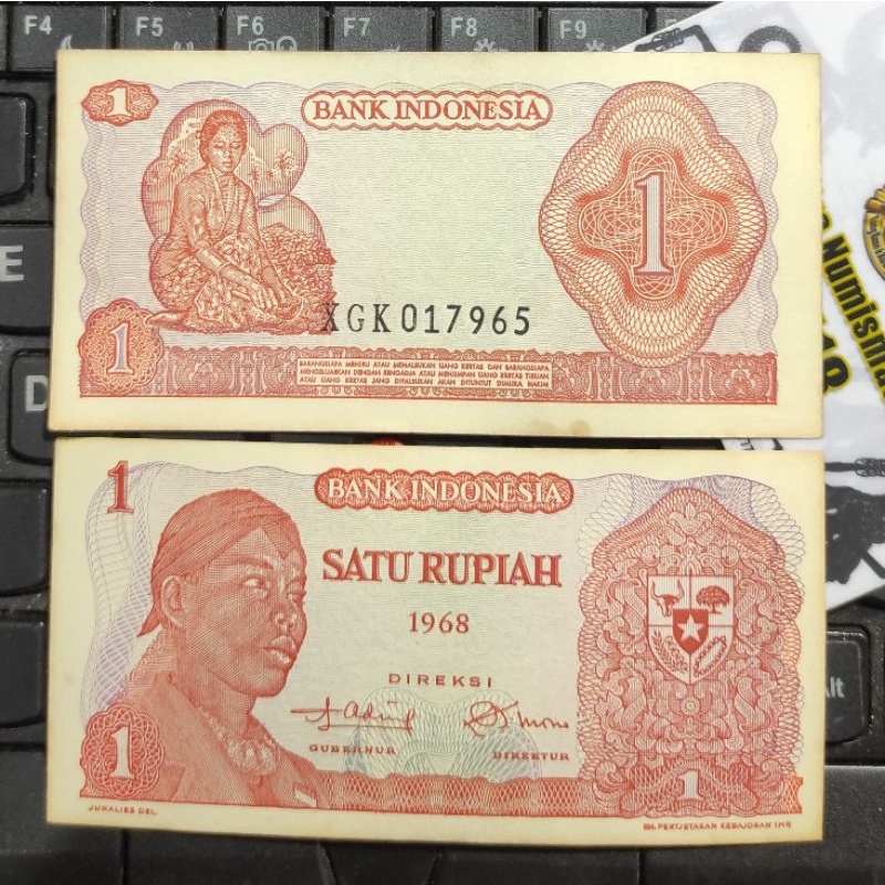 Uang Kertas Kuno Indonesia 1 Rupiah Sudirman Tahun 1968 Seri X