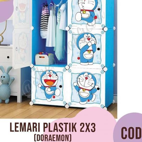 ♨ LEMARI PAKAIAN PLASTIK 2X3 LEMARI ANAK KARAKTER-DORAEMON,SHENAR - Biru ✫