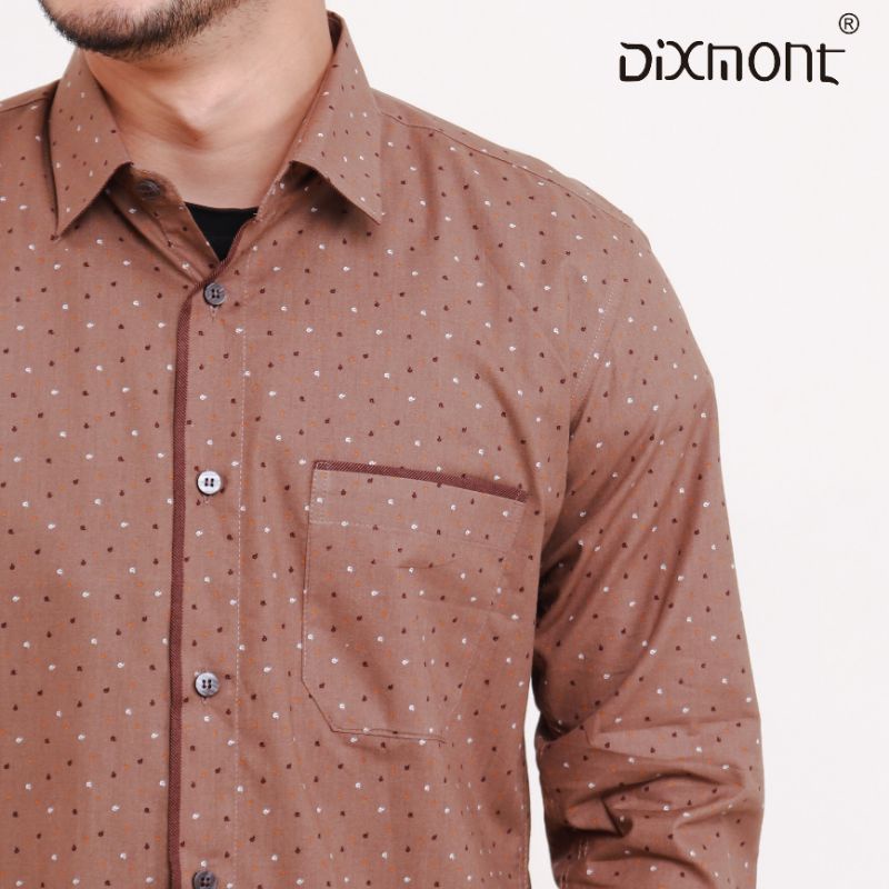 Dixmont Kemeja Pria Basic Formal Motif Lengan Panjang Hem ML01721