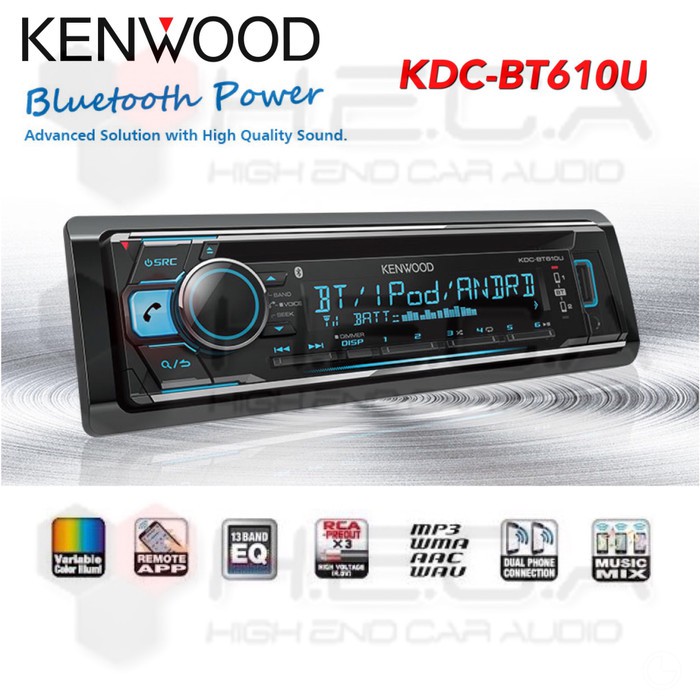 Kenwood KDC-BT610U Single Din Head Unit Tape Audio Mobil CD Bluetooth