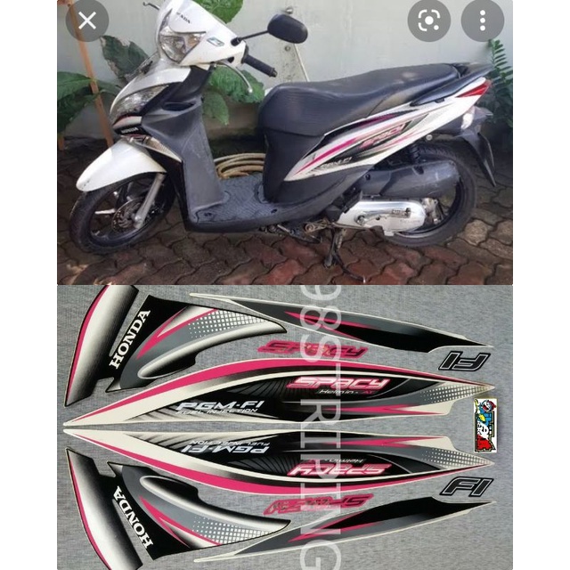 STIKER SPACY FI HELM IN PUTIH TAHUN 2011 2012 STRIPING LIS STANDAR ORI HONDA F1