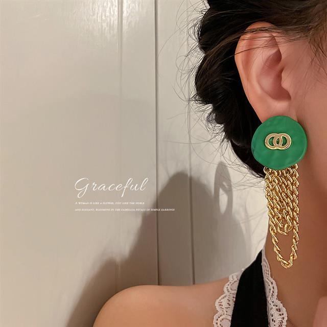 Rantai logam retro lingkaran ganda yang unik anting-anting perempuan musim panas niche desain temper