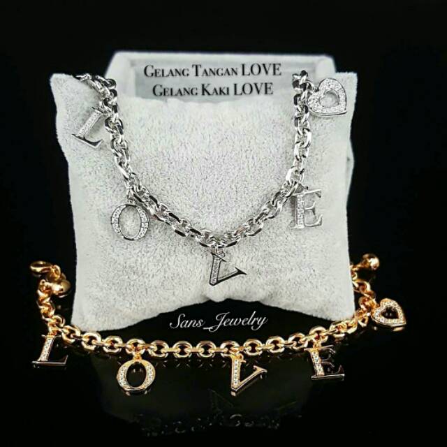 Promo Gelang Tangan & Gelang Kaki Love Anti Karat Perhiasan Korea Swarovski Asli Kilat Adc Gfs Tgb