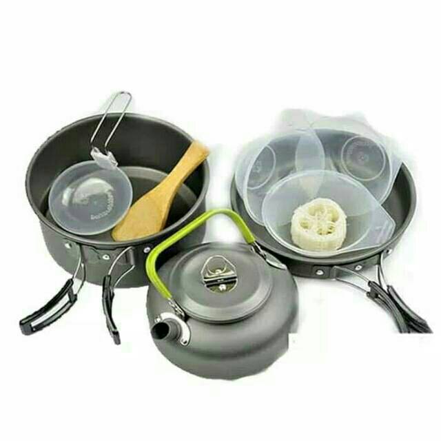 [Bisa COD] Alat Masak Camping Full Set - Cooking Set DS 308 Sudah Ada Teko Air - Nesting Traveling