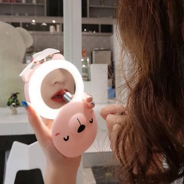 LED Mirror 3in1 Cermin Make Up Mini LED Mirror Fan Portable
