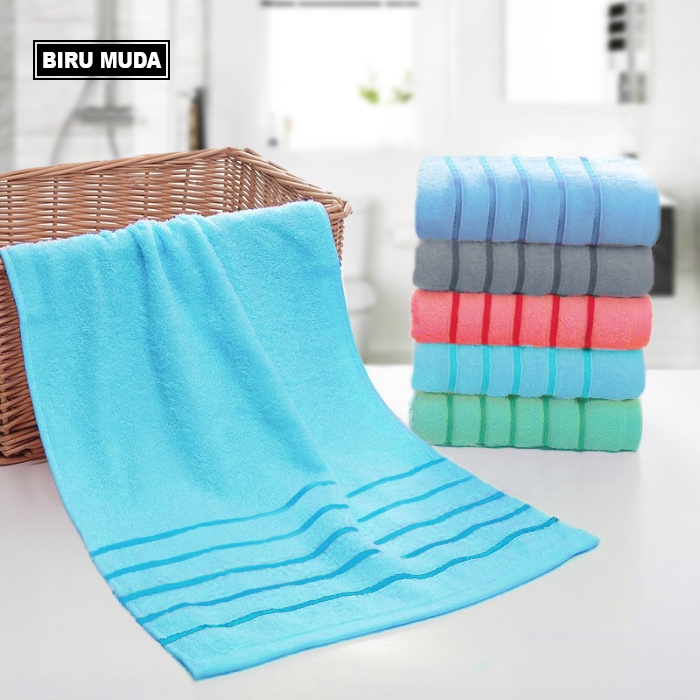 Handuk Mandi Kecil Bordir Motif Garis Lembut Bahan 100% Bamboo Cotton Tebal Ukuran 35cm X 75cm | H32