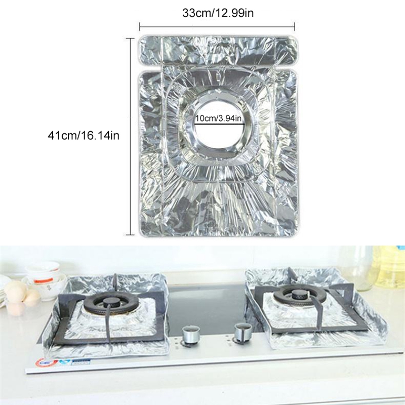 2pcs/set Kompor Gas Aluminium Foil Pad Alas Kertas Kompor Tahan Minyak Dapat Digunakan Kembali Foil Timah Kompor Gas Perlindungan Permukaan Mat Burner Cover Pelindung Aksesoris Dapur