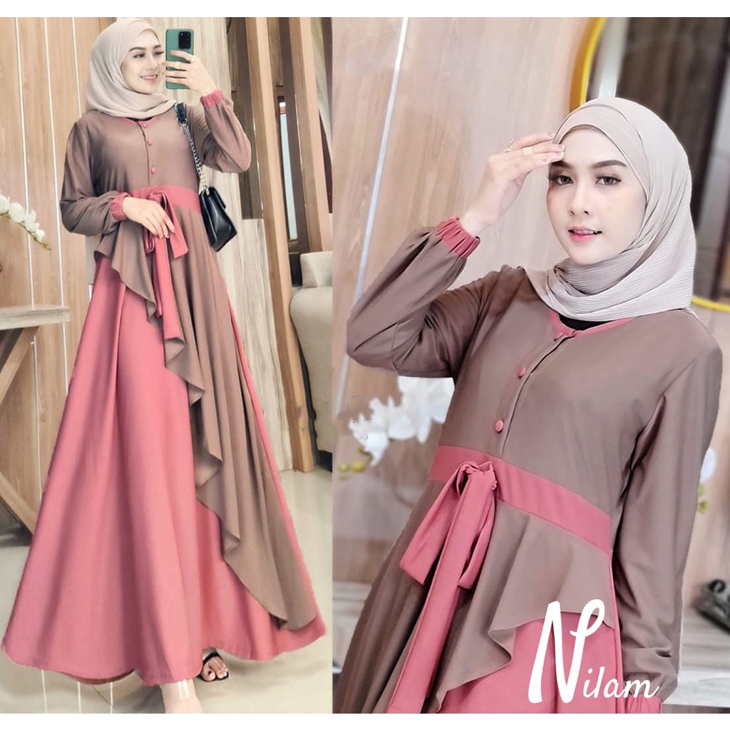 (COD) Maisha - Nilam Maxy - M / L / XL / XXL - Dress Baju Gamis Wanita Dewasa Terbaru Matt Premium Premium Crepe busui bayar di tempat-7