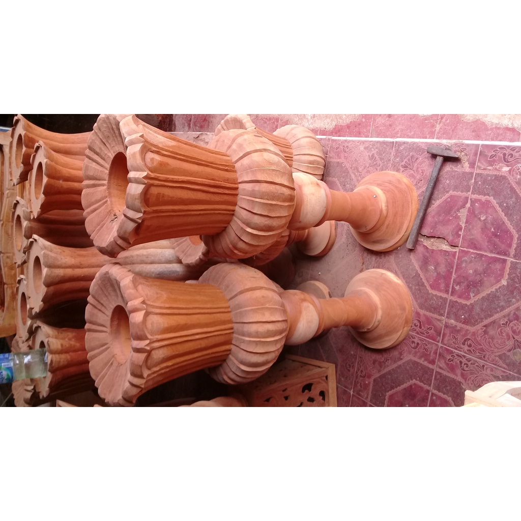 Vas bunga wadah tempat bunga dekorasi pelaminan bahan kayu jati