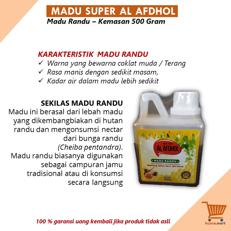 Madu Randu Super Al Afdhol  Asli - Kemasan 500 Gram