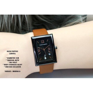 (BW) COD✅ JAM TANGAN WANITA TANGGAL AKTIF PREMIUM STRAP KULIT HUSH PUPPIES PERSEGI PANJANG BWL-44