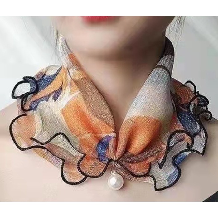 penyangga leher syal jala wanita gaya korea Multi fungsi Korea Silk Scarf Satin Syal