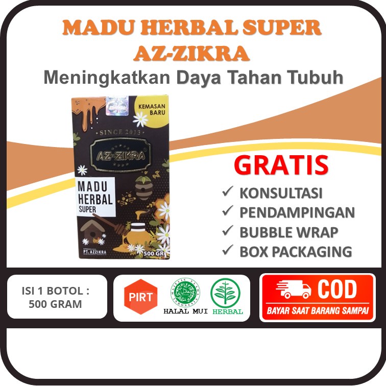 

Madu Herbal Super Az-Zikra Meningkatkan Daya Tahan Kekebalan Tubuh Obat Batuk pilek Radang Tenggorokan Sariawan Maag Asma Kanker
