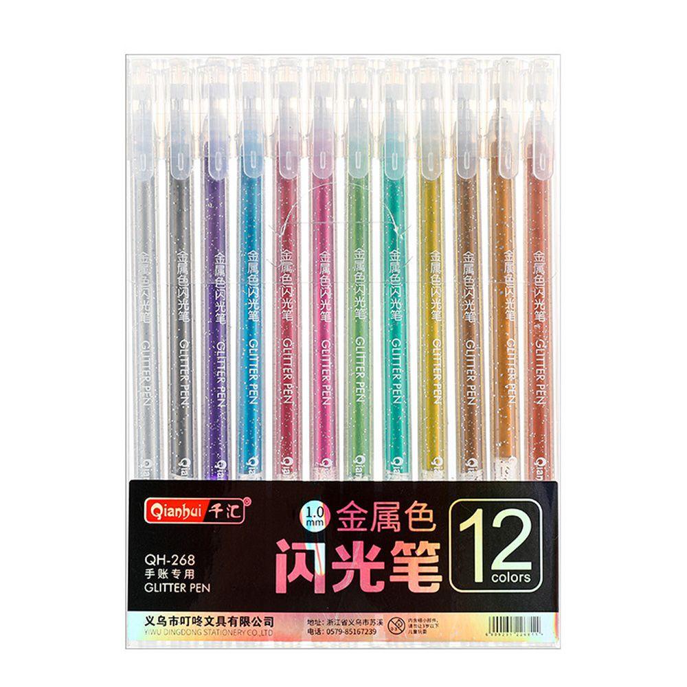 Top 12Pcs Glitter Gel Pen Lucu Alat Menggambar Alat Tulis Flash Marker