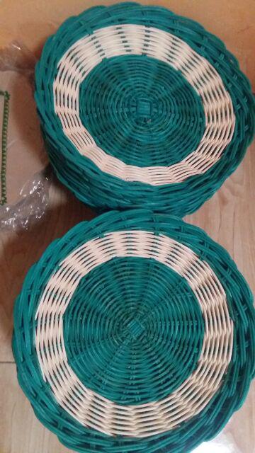 Piring Warna Hijau Rotan Asli - Piring Rotan Hijau Bahan Rotan - Piring Berwarna Ijo Asli Rotan