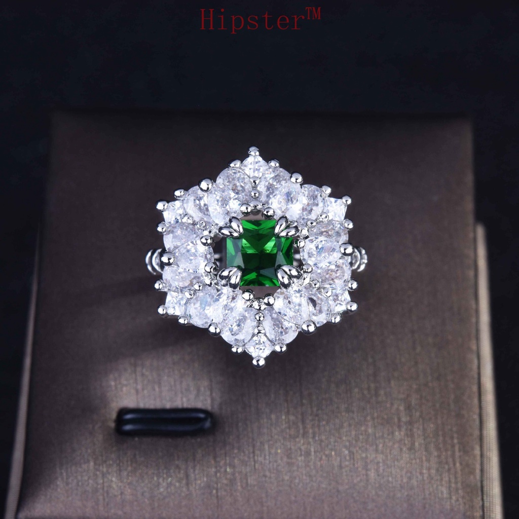 New Design Square Diamond Natural Emerald Adjustable Ring