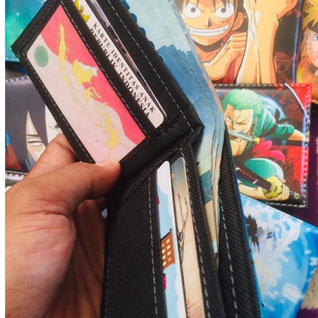 Dompet anime kartun Jepang model lipat dua gambar Naruto sasuke one piece saitama bahan kulit PU lokal gmbar jelas terang dragon ball #dompet #dompetlipat