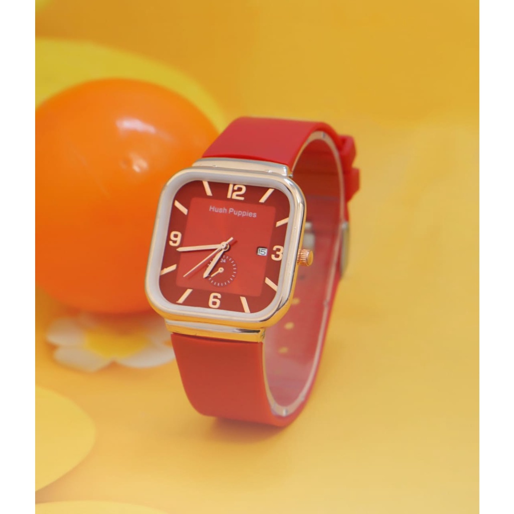 PA Jam Tangan Wanita Pria Hush Puppies segi Premium Strap Rubber Import Grosir Tanggal Aktif HP012