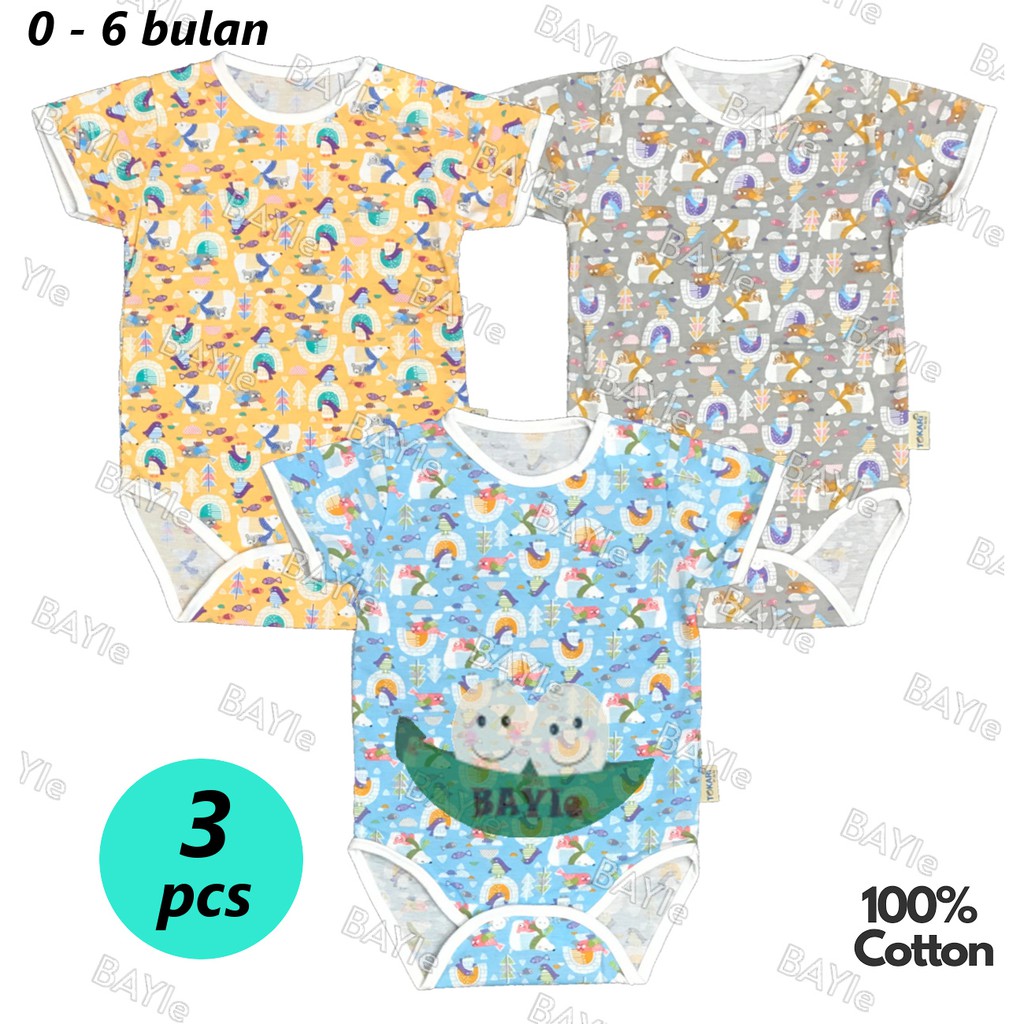 BAYIe - 3 PCS Baju model Romper/Hansop/Jumper SEGITIGA Bayi/Anak Laki-laki/Perempuan TOKARI 0-6 bln