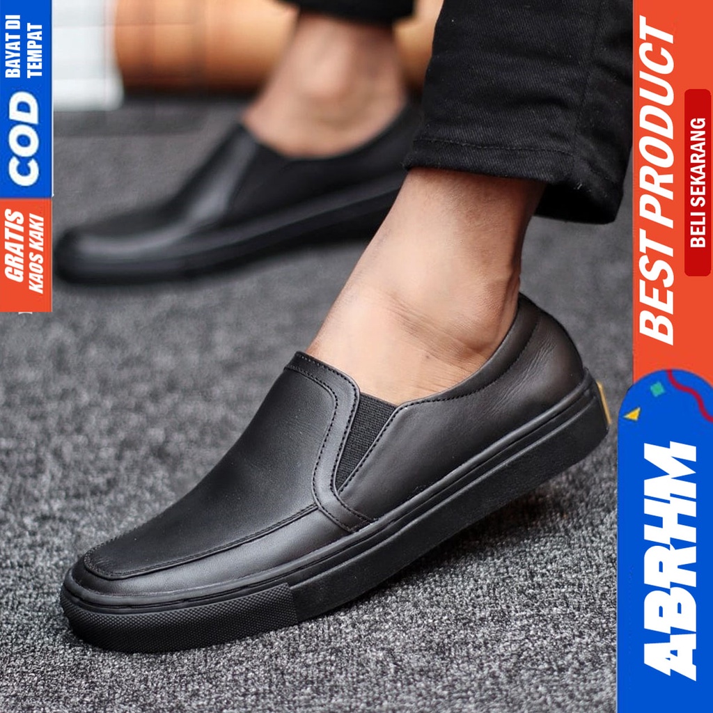 Abrhm Manji - Sepatu Slip On Pria Casual Kulit Asli