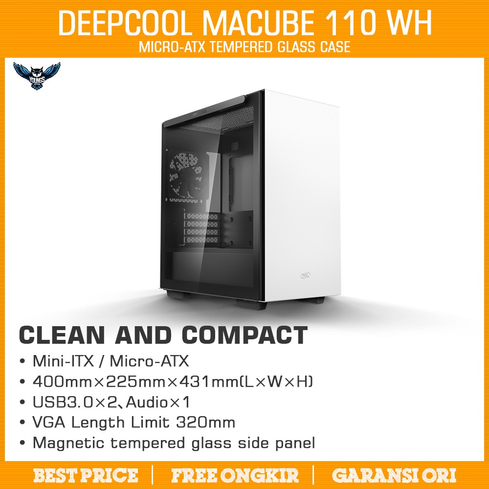 DEEPCOOL MACUBE 110 WH WHITE M-ATX TEMPERED GLASS CASE CASING KOMPUTER