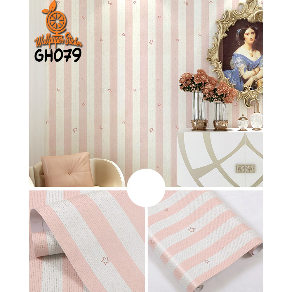 Wallpaper murah Wallpaper Stiker Dinding wallpaper 3D wallpaper Motif salur dan polkadot 45cm X 9meter high quality