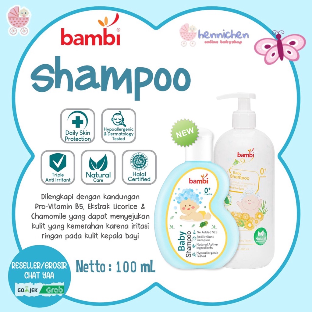 Bambi Baby Shampoo Mild On Eyes 500ml (Pump) / Bambi Shampo 100ml