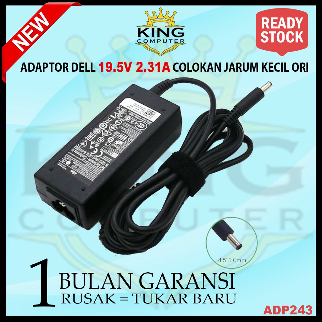 Adaptor Charger Laptop Dell 19.5V-2.31A Colokan Jarum Kecil Original