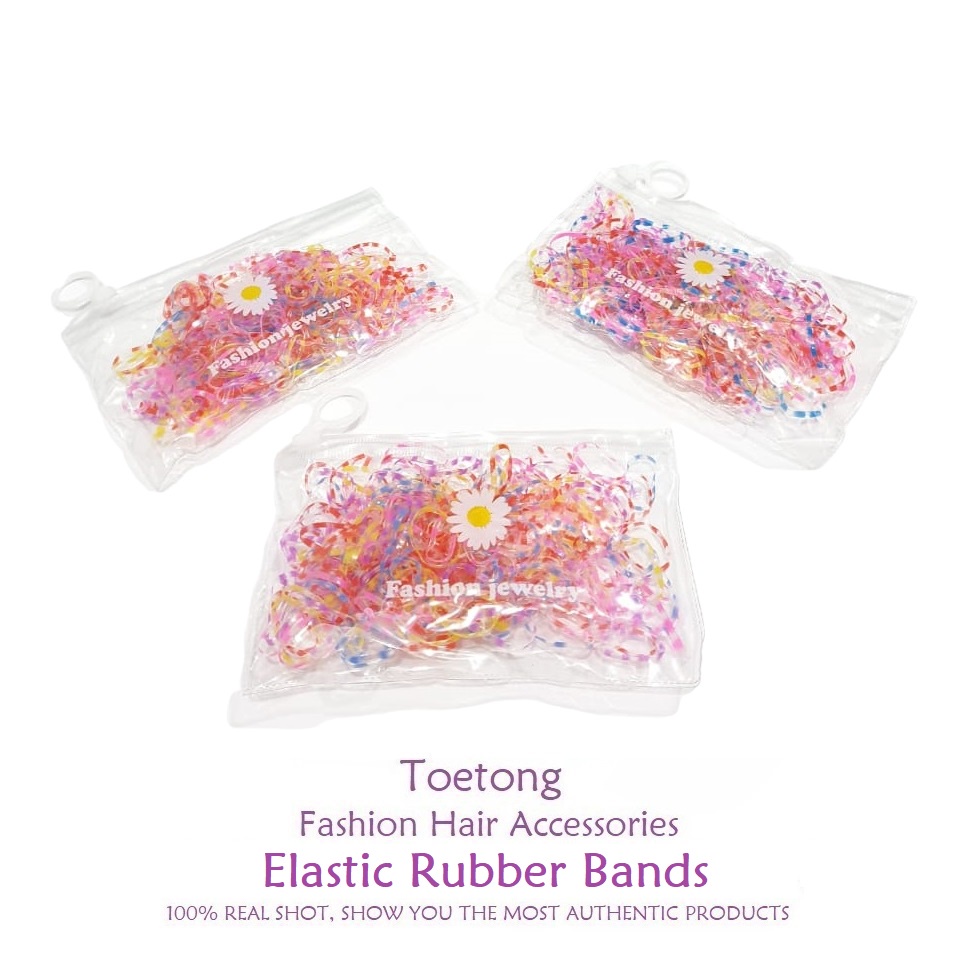 Ikat Rambut Anak Karet Rambut Jepang Bening Warna Motif Garis + Dompet Elastic Rubber Bands