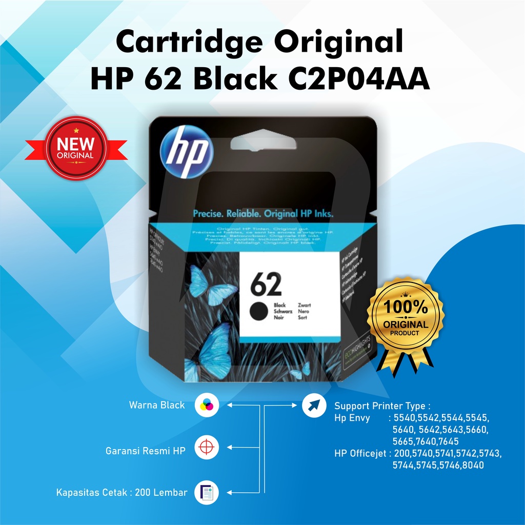 Tinta HP 62 Black Original Ink Cartridge