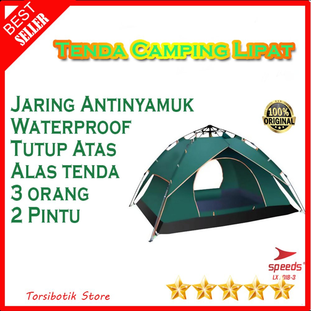 Tenda Camping Dome Kemah Pramuka Gunung Speeds 3 Orang Lipat Portable 210 x 140