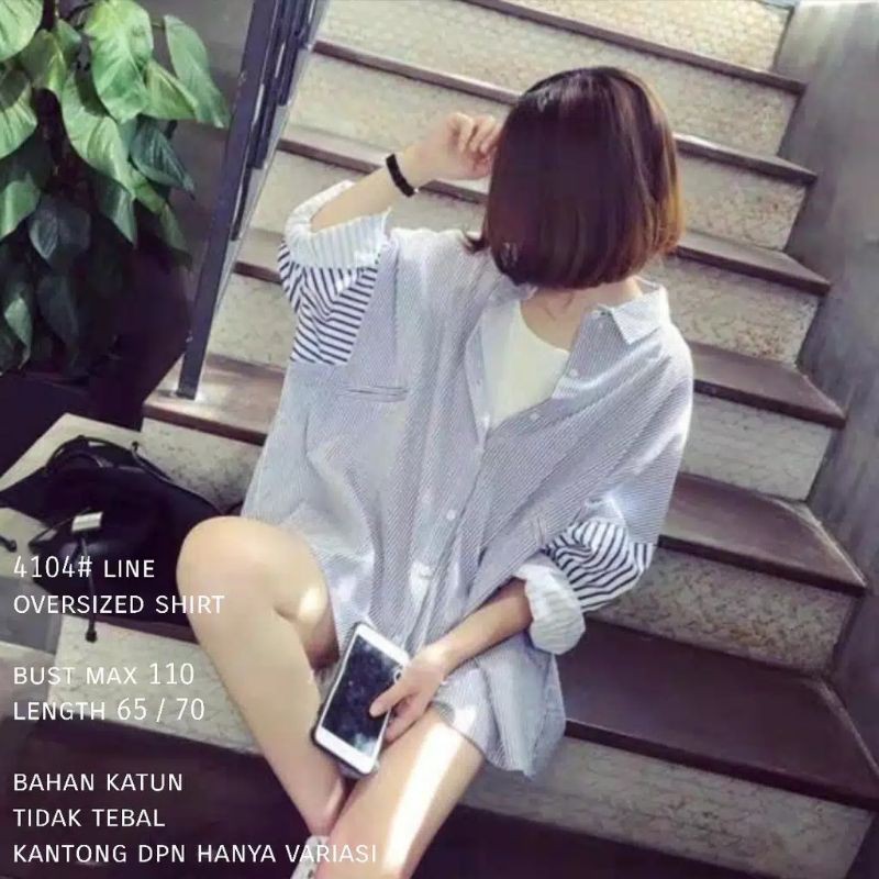 4104 Kemeja Auter garis lengan panjang import cewek Kemeja Auter lengan panjang import Terbaru Biru