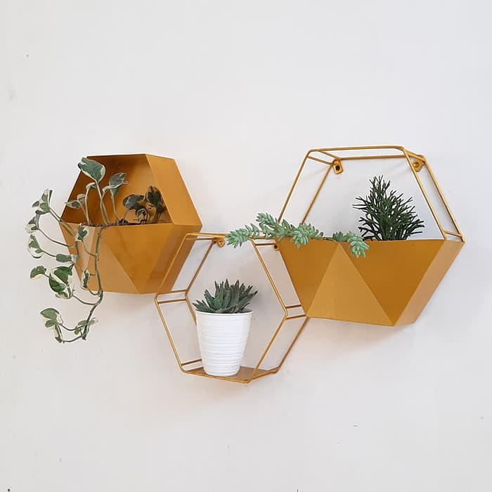 Rak Pot Bunga Dinding Hexagonal, Hiasan Dinding Hexagonal ...