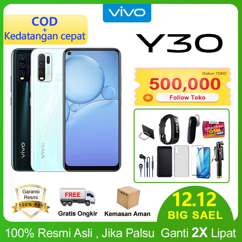 Vivo Y30 Y30i RAM 4GB ROM 128GB 64GB Garansi Resmi