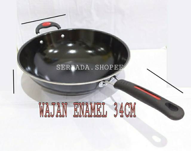 Wajan Enamel Wok Pan Enamel Kuali Hitam Tahan Lama Dan Awet