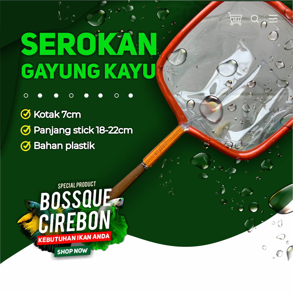 Serokan Gayung Kayu 7cm Seser Saringan Sauk Ikan Hias Cupang Gupy Artemia Jentik Kutu Air