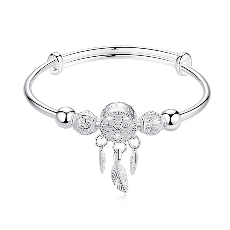 Fancyqube Gelang Tangan Sterling Silver 925 Wanita Desain Dream Catcher Bulu Hias Zircon Untuk Pesta