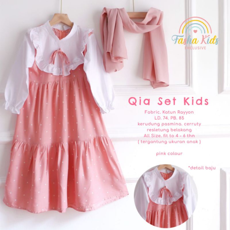 qia set kids setelan gamis dan jilbab anak muslim fasha kids